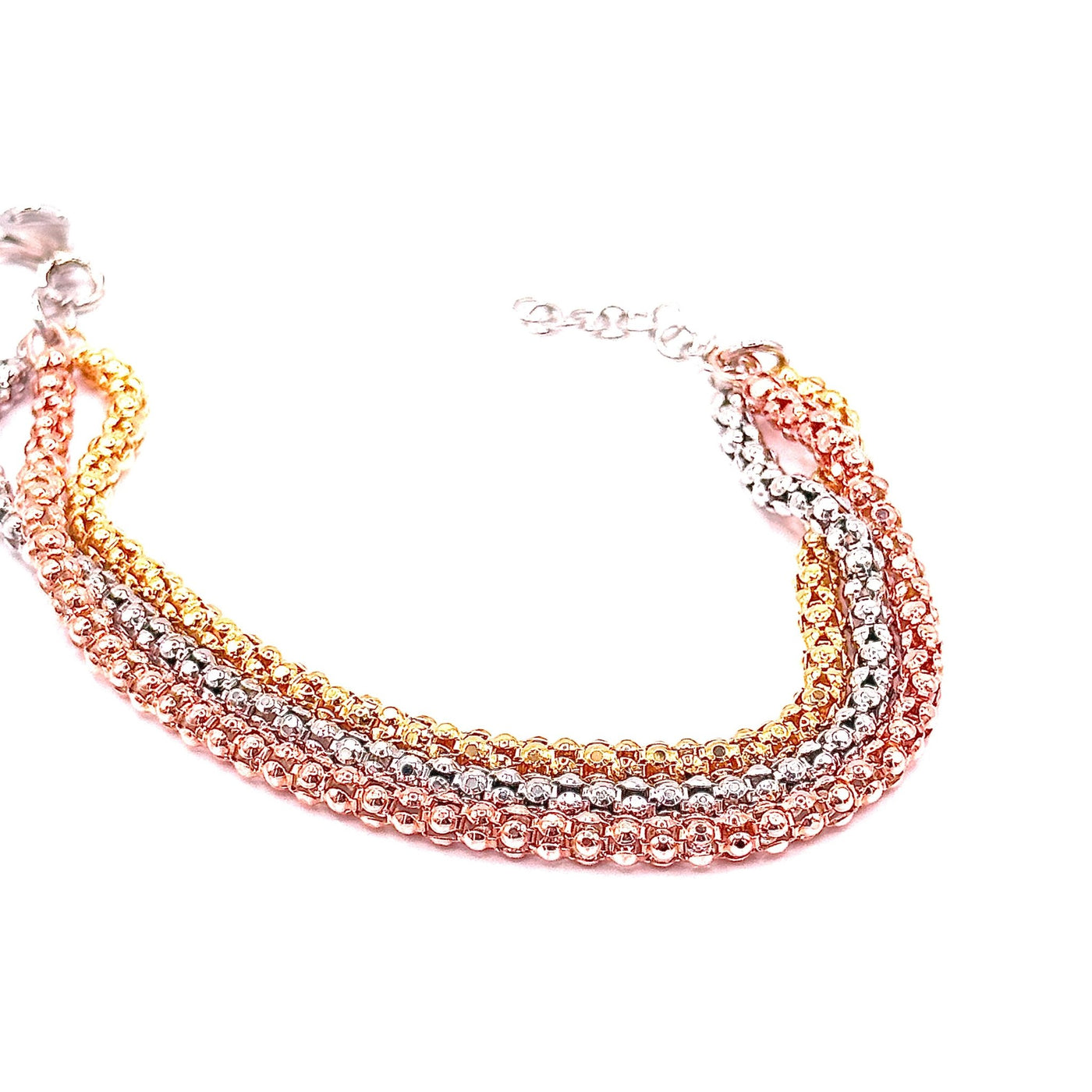 Bello London Tre braccialetti con perline rosa e placcate oro champagne - Yori P31-38-29 Bello London Tre braccialetti con perline rosa e placcate oro champagne - Yori P31-38-29